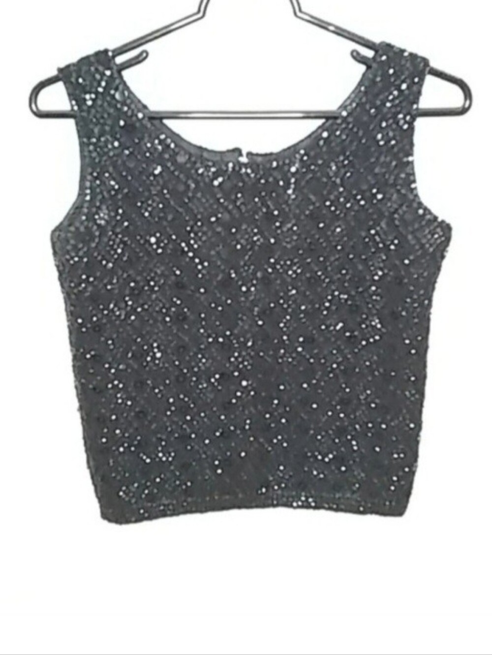 Vintage Black Sequin Sleeveless Crop Top | Fully lined Satin | EUC